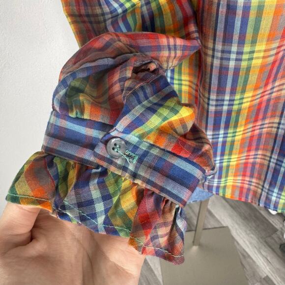 Vintage 70s 80s Ruffle Plaid Rainbow Blouse Western Praire Cottagecore Size 1X - Picture 10 of 10